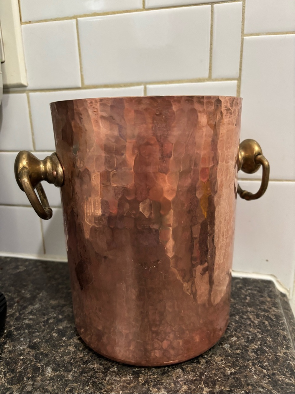 Williams Sonoma Hammered Copper Ice Bucket with Brass Handles